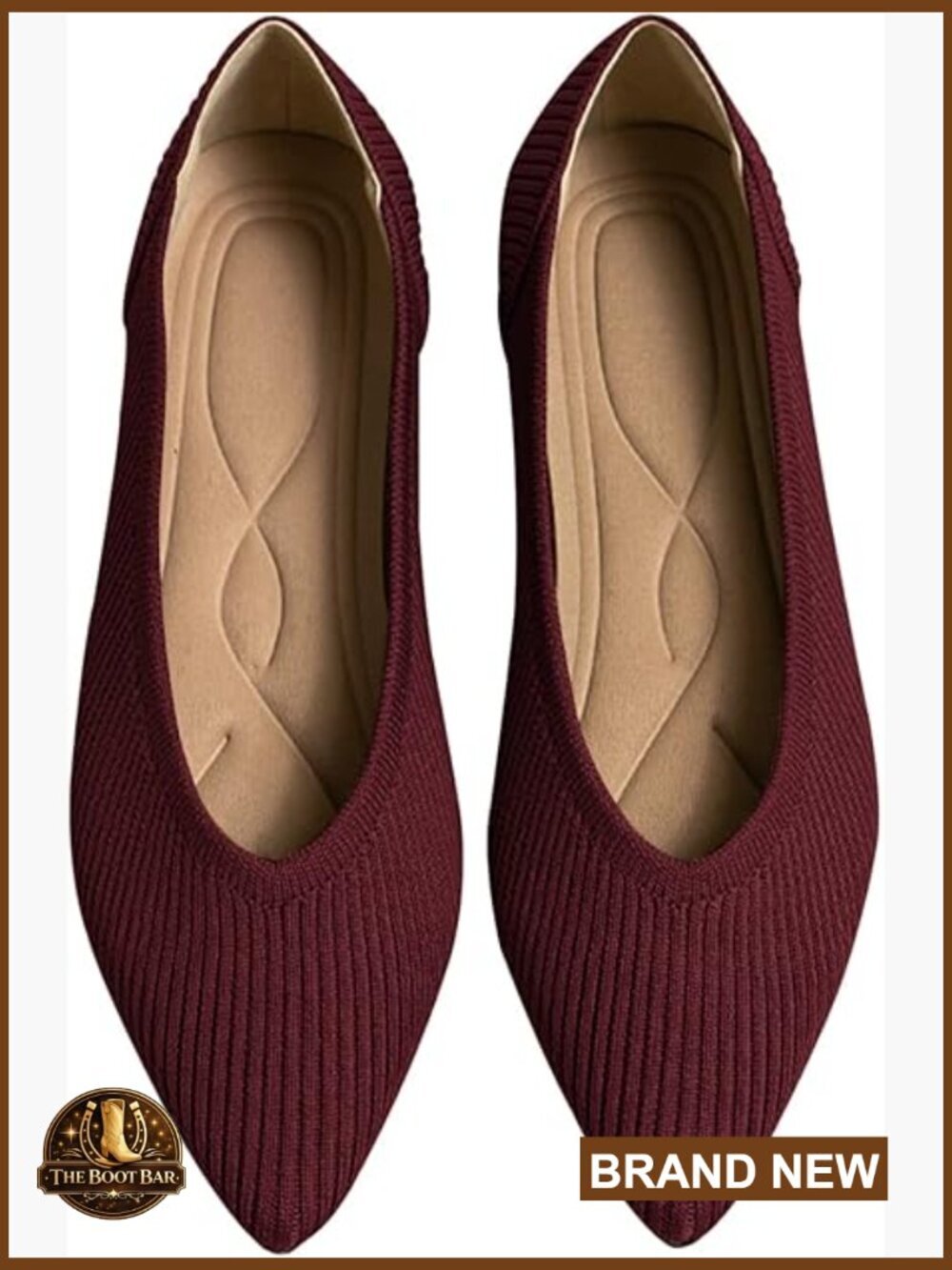 Women's Pointed Knit Ballet Flats in Burgundy